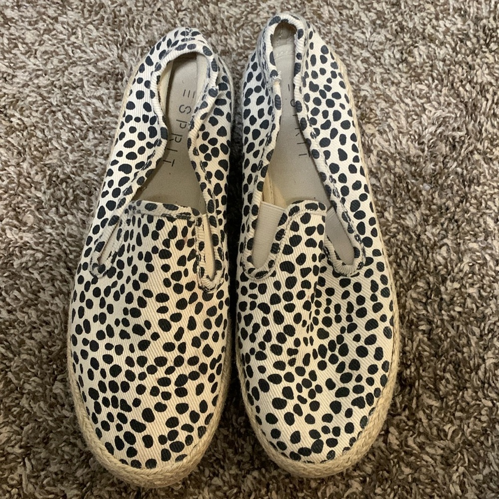 Esprit Cream and Black Dalmatian-Print Espadrille Slip-Ons